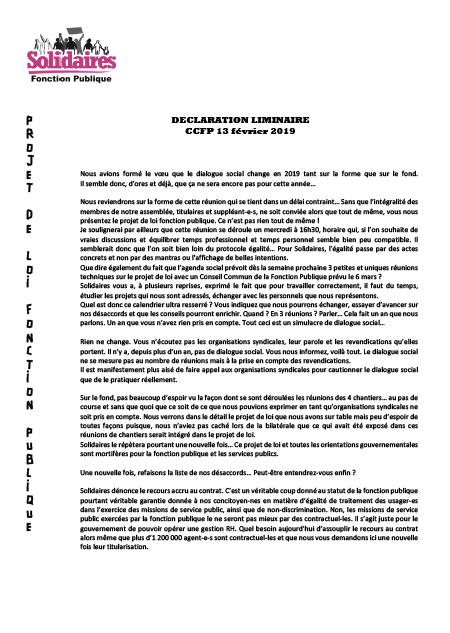 Déclaration liminaire CCFP 13février209