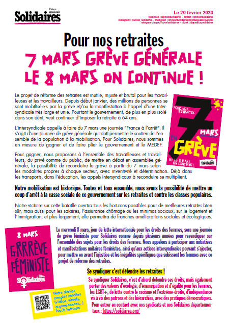 7 mars grève générale 8 mars on continue